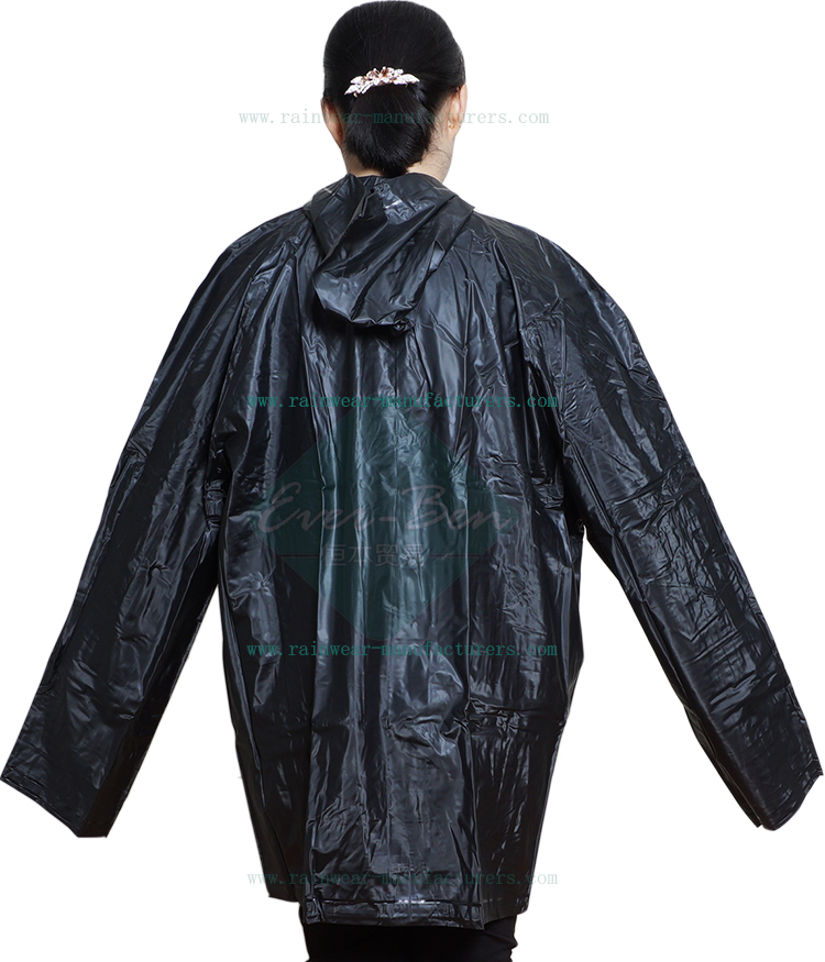 Black pvc rain mac backside-black pvc raincoat-plastic rain jacket-plastic raincoat with hood